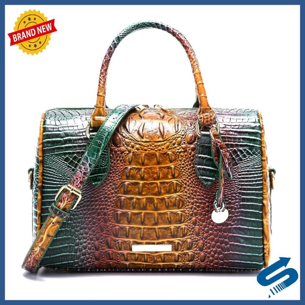 Large Capacity Tote Bag with Shoulder Strap, Crocodile Embossed PU Leather